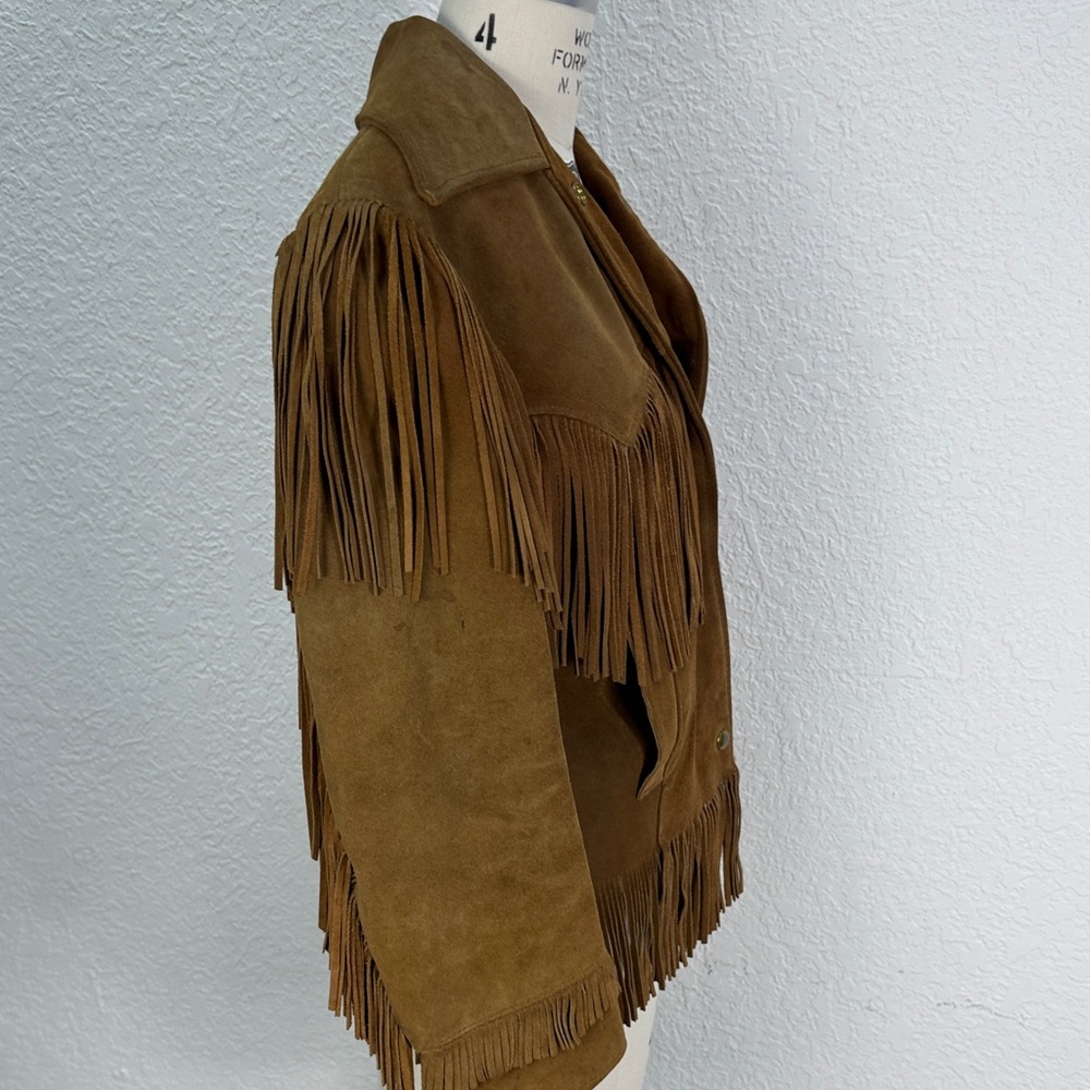 Vintage America Brown Suede Fringe Leather Jacket - Picture 3 of 12
